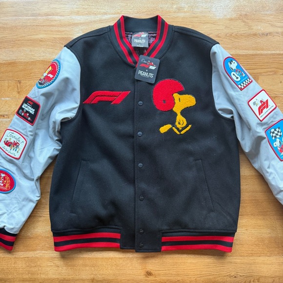 Formula 1 x Peanuts Other - Formula 1 x Peanuts Las Vegas Grand Prix Varsity Jacket Black Grey Mens Large